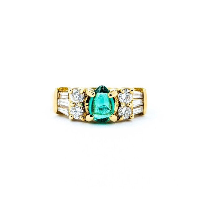 Ring 0.59ctw Round & Baguette Diamonds .46ct Emerald 18ky 5.8mm sz4.5 4.11g 125030092