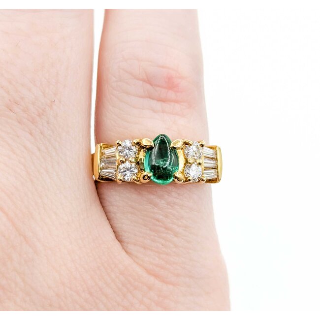 Ring 0.59ctw Round & Baguette Diamonds .46ct Emerald 18ky 5.8mm sz4.5 4.11g 125030092