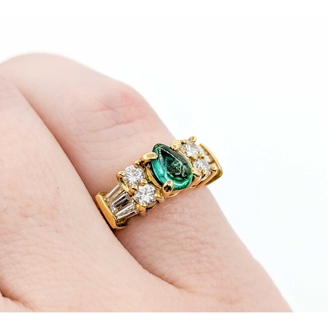 Ring 0.59ctw Round & Baguette Diamonds .46ct Emerald 18ky 5.8mm sz4.5 4.11g 125030092