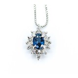  Necklace Halo .30ctw Round Diamonds 1.04ct Blue Sapphire 900pt .8mm 16" 6.49g 125030103