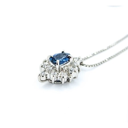 Necklace Halo .30ctw Round Diamonds 1.04ct Blue Sapphire 900pt .8mm 16" 6.49g 125030103