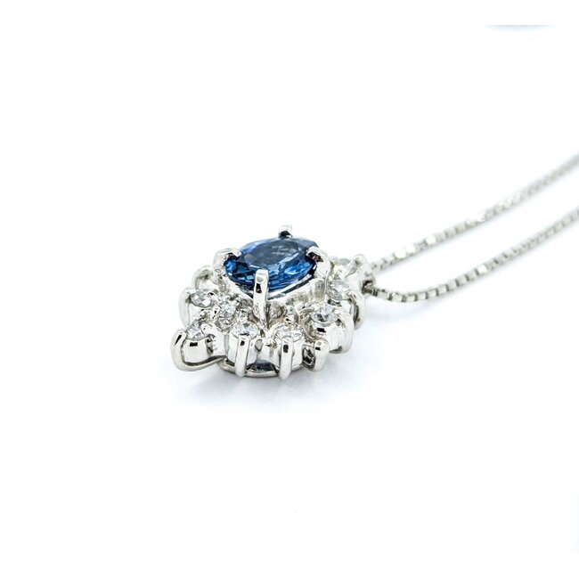 Necklace Halo .30ctw Round Diamonds 1.04ct Blue Sapphire 900pt .8mm 16" 6.49g 125030103