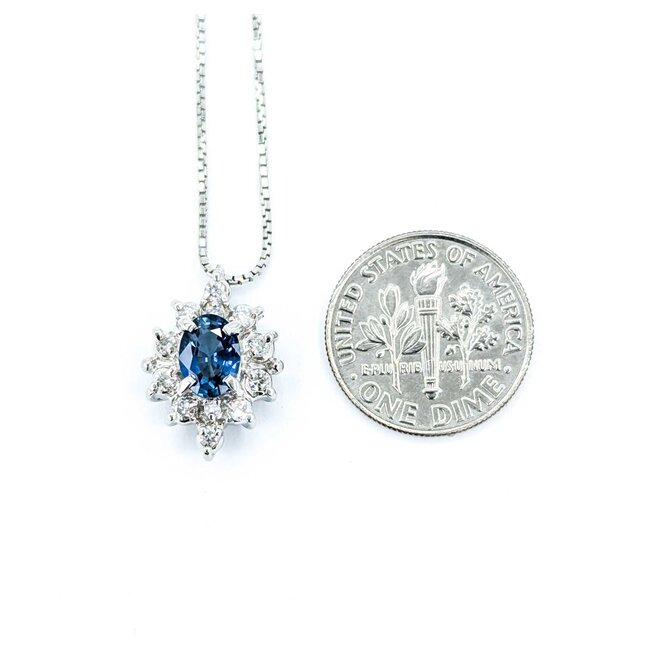 Necklace Halo .30ctw Round Diamonds 1.04ct Blue Sapphire 900pt .8mm 16" 6.49g 125030103