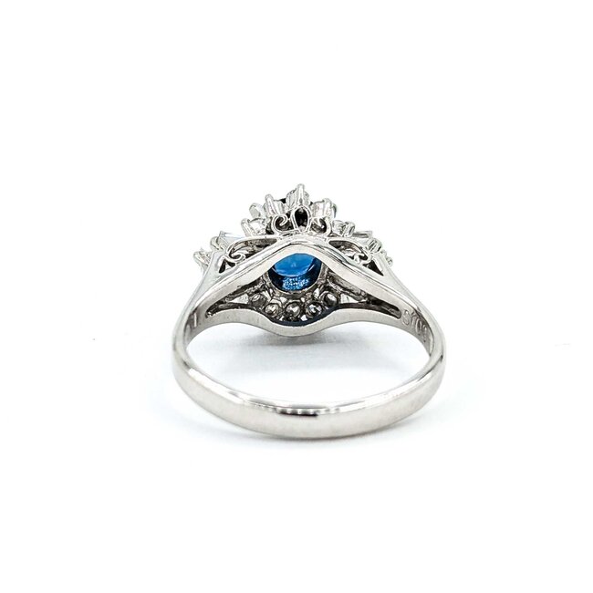 Ring Cocktail 0.54ctw Round & Baguette Diamonds 1.03ct Teal/Blue Sapphire 900pt 14.8x11.5mm sz6.25 6.35g 125030091