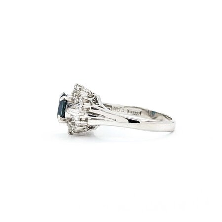 Ring Cocktail 0.54ctw Round & Baguette Diamonds 1.03ct Teal/Blue Sapphire 900pt 14.8x11.5mm sz6.25 6.35g 125030091