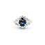 Ring Cocktail 0.54ctw Round & Baguette Diamonds 1.03ct Teal/Blue Sapphire 900pt 14.8x11.5mm sz6.25 6.35g 125030091