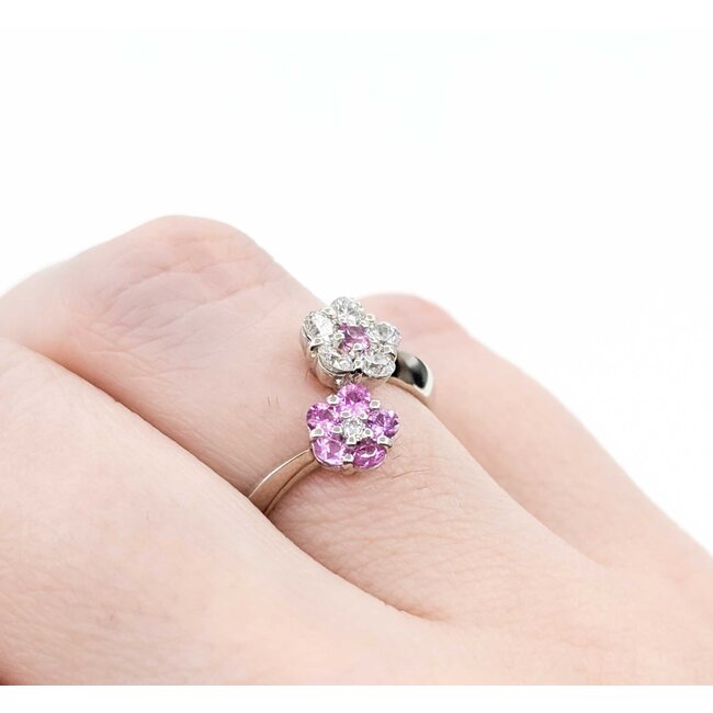 Ring Flowers 0.35ctw Round Diamonds .32ct Pink Sapphire 18kw 12mm sz5.5 3.36g 125030085