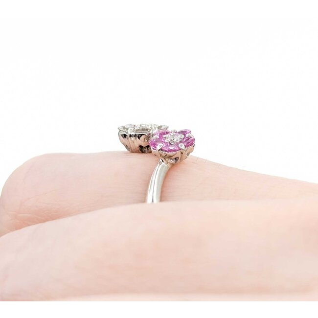Ring Flowers 0.35ctw Round Diamonds .32ct Pink Sapphire 18kw 12mm sz5.5 3.36g 125030085