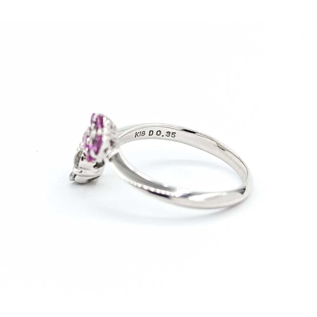 Ring Flowers 0.35ctw Round Diamonds .32ct Pink Sapphire 18kw 12mm sz5.5 3.36g 125030085