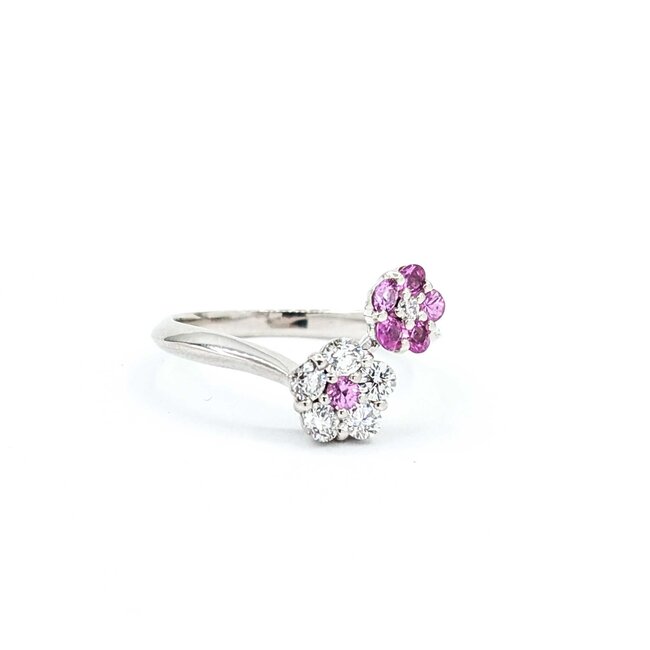 Ring Flowers 0.35ctw Round Diamonds .32ct Pink Sapphire 18kw 12mm sz5.5 3.36g 125030085