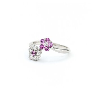 Ring Flowers 0.35ctw Round Diamonds .32ct Pink Sapphire 18kw 12mm sz5.5 3.36g 125030085