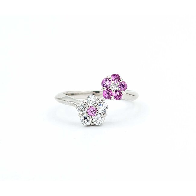Ring Flowers 0.35ctw Round Diamonds .32ct Pink Sapphire 18kw 12mm sz5.5 3.36g 125030085