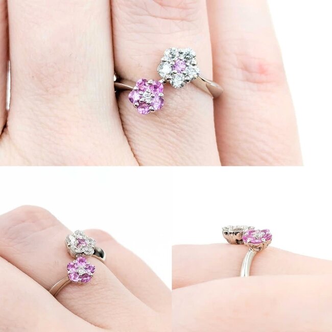 Ring Flowers 0.35ctw Round Diamonds .32ct Pink Sapphire 18kw 12mm sz5.5 3.36g 125030085