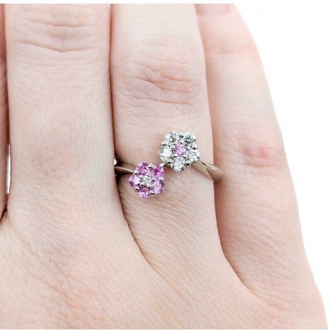 Ring Flowers 0.35ctw Round Diamonds .32ct Pink Sapphire 18kw 12mm sz5.5 3.36g 125030085