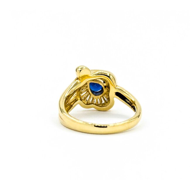 Ring Floral Shape 0.29ctw Round & Baguette Diamonds .69ct Blue Sapphire 18ky sz6 6.02g 125030093