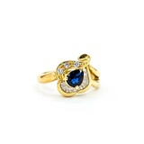  Ring Floral Shape 0.29ctw Round & Baguette Diamonds .69ct Blue Sapphire 18ky sz6 6.02g 125030093