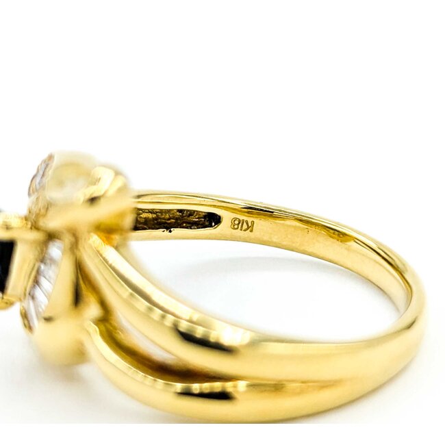 Ring Floral Shape 0.29ctw Round & Baguette Diamonds .69ct Blue Sapphire 18ky sz6 6.02g 125030093