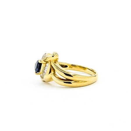 Ring Floral Shape 0.29ctw Round & Baguette Diamonds .69ct Blue Sapphire 18ky sz6 6.02g 125030093