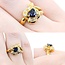 Ring Floral Shape 0.29ctw Round & Baguette Diamonds .69ct Blue Sapphire 18ky sz6 6.02g 125030093