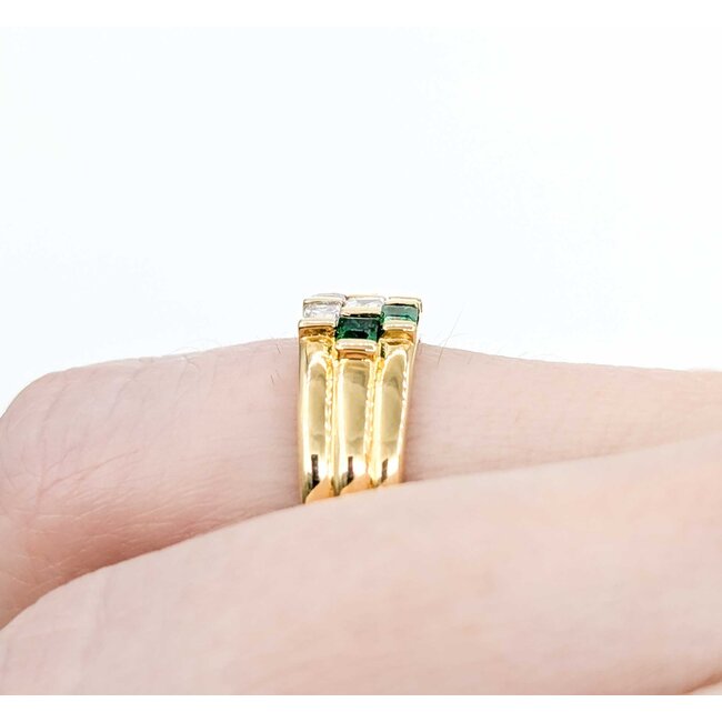 Ring 3-Row 0.30ctw Baguette Diamonds .30ctw Ruby .20ctw Emerald 18ky 6.8mm sz6 5.51g 125030076