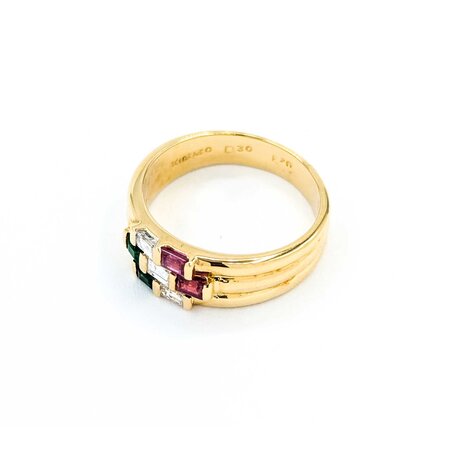 Ring 3-Row 0.30ctw Baguette Diamonds .30ctw Ruby .20ctw Emerald 18ky 6.8mm sz6 5.51g 125030076
