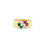  Ring 3-Row 0.30ctw Baguette Diamonds .30ctw Ruby .20ctw Emerald 18ky 6.8mm sz6 5.51g 125030076