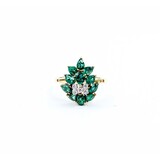  Ring Cocktail .025ctw Round Diamonds 1.50ctw Emeralds 14ky 16.5x14mm Sz7.75 3.27g 225040007