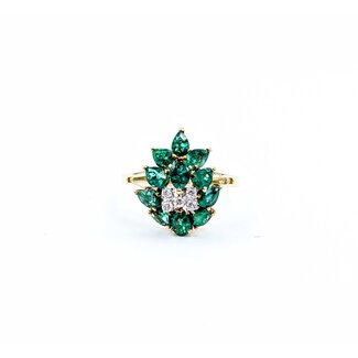 Ring Cocktail .025ctw Round Diamonds 1.50ctw Emeralds 14ky 16.5x14mm Sz7.75 3.27g 225040007