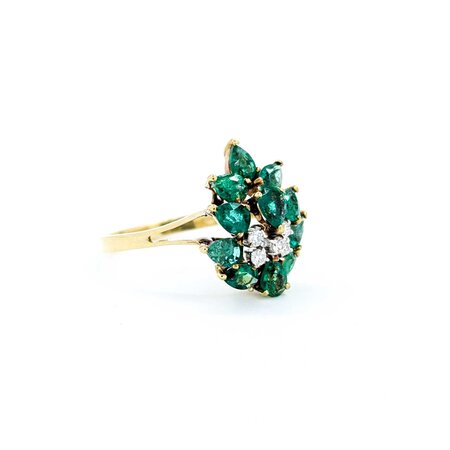 Ring Cocktail .025ctw Round Diamonds 1.50ctw Emeralds 14ky 16.5x14mm Sz7.75 3.27g 225040007
