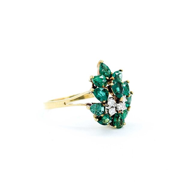 Ring Cocktail .025ctw Round Diamonds 1.50ctw Emeralds 14ky 16.5x14mm Sz7.75 3.27g 225040007