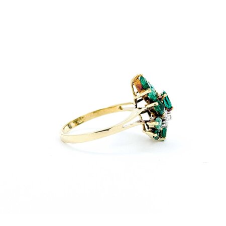 Ring Cocktail .025ctw Round Diamonds 1.50ctw Emeralds 14ky 16.5x14mm Sz7.75 3.27g 225040007
