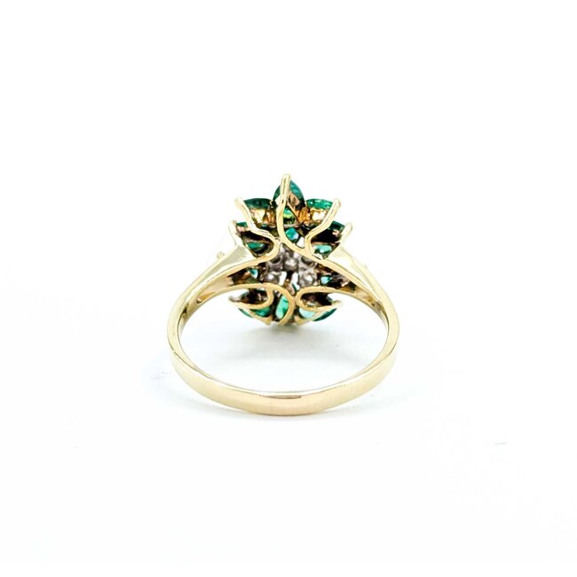 Ring Cocktail .025ctw Round Diamonds 1.50ctw Emeralds 14ky 16.5x14mm Sz7.75 3.27g 225040007