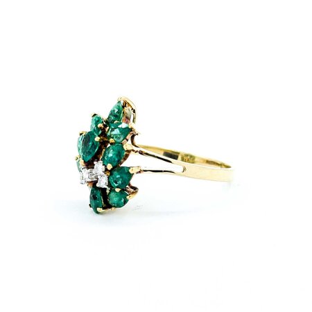 Ring Cocktail .025ctw Round Diamonds 1.50ctw Emeralds 14ky 16.5x14mm Sz7.75 3.27g 225040007