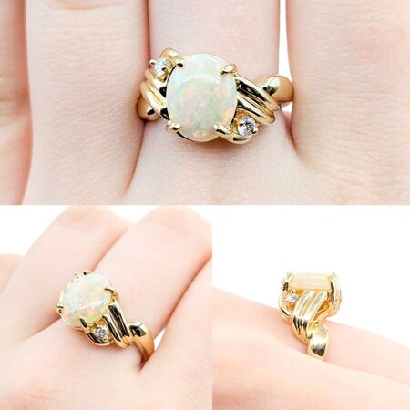 Ring .08ctw Round Diamonds 2.20ct Opal 14ky 11.5mm Sz7.5 6.06g 225040004