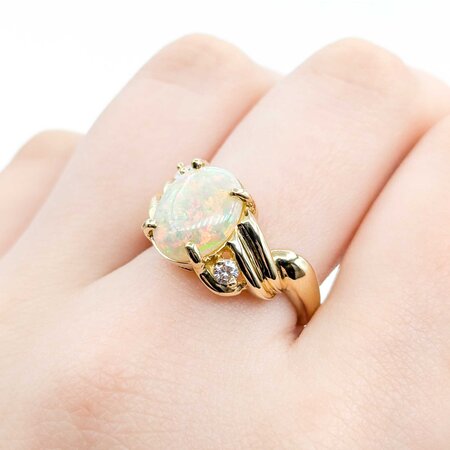 Ring .08ctw Round Diamonds 2.20ct Opal 14ky 11.5mm Sz7.5 6.06g 225040004