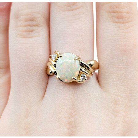 Ring .08ctw Round Diamonds 2.20ct Opal 14ky 11.5mm Sz7.5 6.06g 225040004