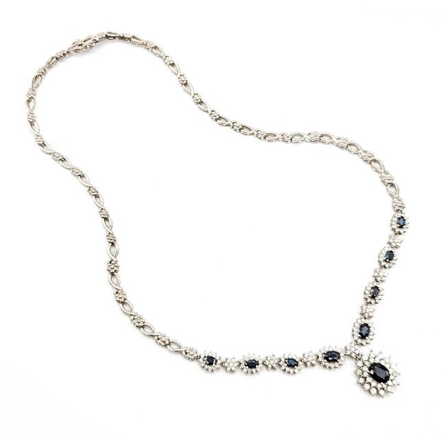 Necklace 4.25ctw Round Diamonds 4.00ctw Sapphires 14kw 17" 29.63g 225030053