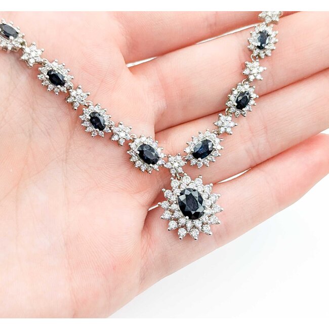 Necklace 4.25ctw Round Diamonds 4.00ctw Sapphires 14kw 17" 29.63g 225030053