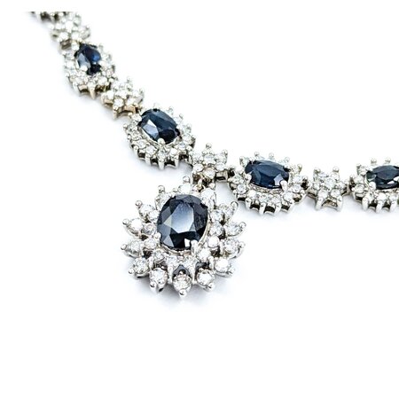 Necklace 4.25ctw Round Diamonds 4.00ctw Sapphires 14kw 17" 29.63g 225030053