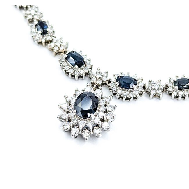 Necklace 4.25ctw Round Diamonds 4.00ctw Sapphires 14kw 17" 29.63g 225030053