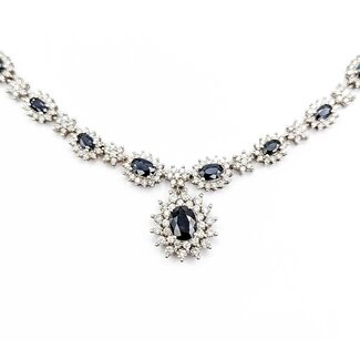 Necklace 4.25ctw Round Diamonds 4.00ctw Sapphires 14kw 17" 29.63g 225030053