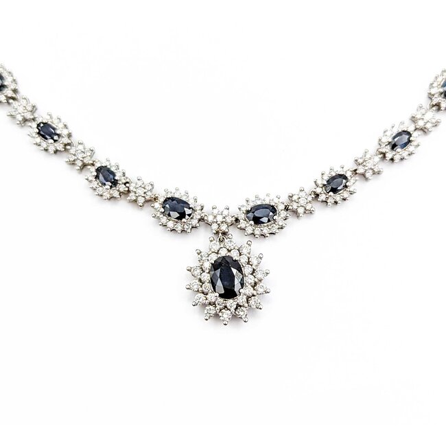 Necklace 4.25ctw Round Diamonds 4.00ctw Sapphires 14kw 17" 29.63g 225030053