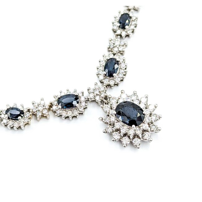 Necklace 4.25ctw Round Diamonds 4.00ctw Sapphires 14kw 17" 29.63g 225030053