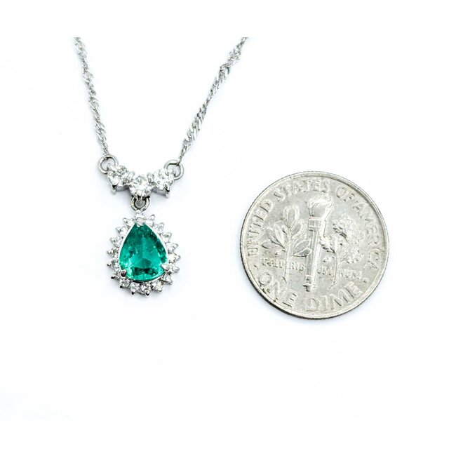 Necklace Drop .33ctw Round Diamonds .70ct Emerald 850pt 1.4mm 17" 3.93g 125030064