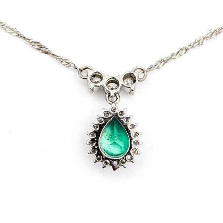 Necklace Drop .33ctw Round Diamonds .70ct Emerald 850pt 1.4mm 17" 3.93g 125030064