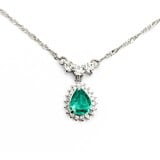  Necklace Drop .33ctw Round Diamonds .70ct Emerald 850pt 1.4mm 17" 3.93g 125030064