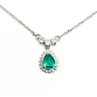 Necklace Drop .33ctw Round Diamonds .70ct Emerald 850pt 1.4mm 17" 3.93g 125030064