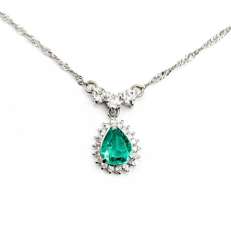 Necklace Drop .33ctw Round Diamonds .70ct Emerald 850pt 1.4mm 17" 3.93g 125030064
