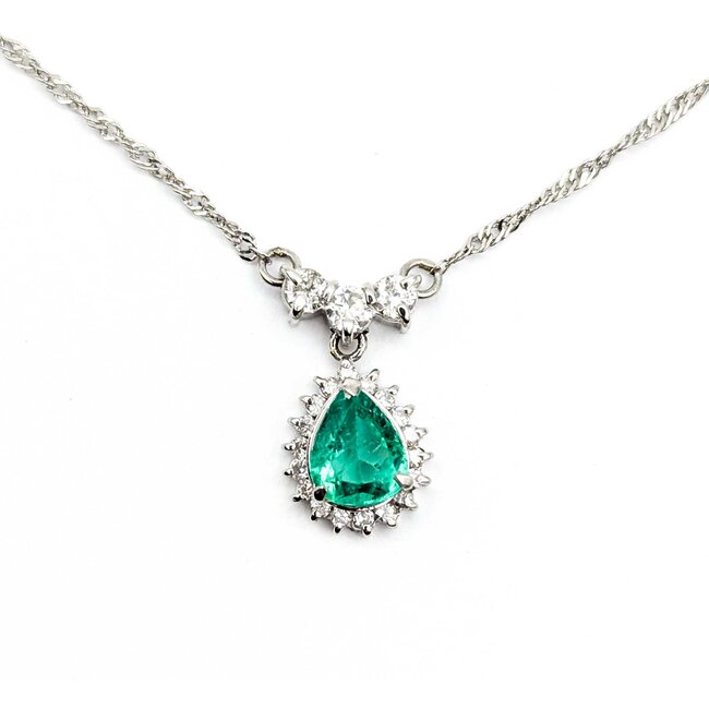 Necklace Drop .33ctw Round Diamonds .70ct Emerald 850pt 1.4mm 17" 3.93g 125030064