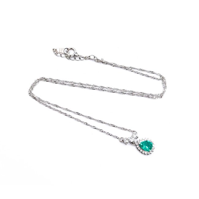 Necklace Drop .33ctw Round Diamonds .70ct Emerald 850pt 1.4mm 17" 3.93g 125030064
